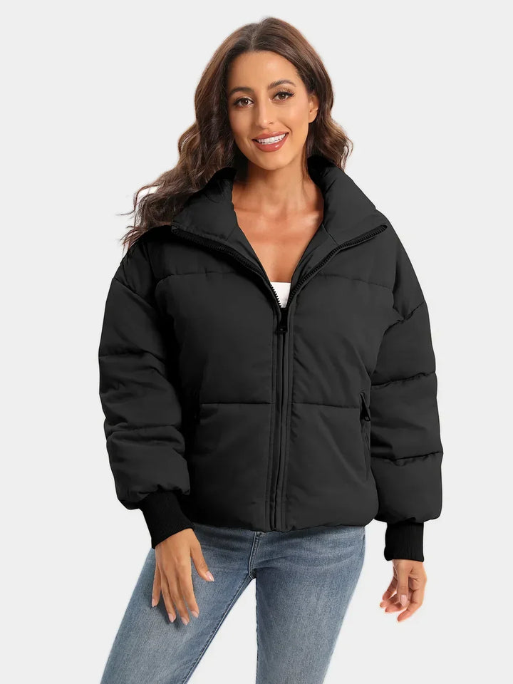 Winter Turtleneck Puffer Jacket Women Zip Up Quilted Coat