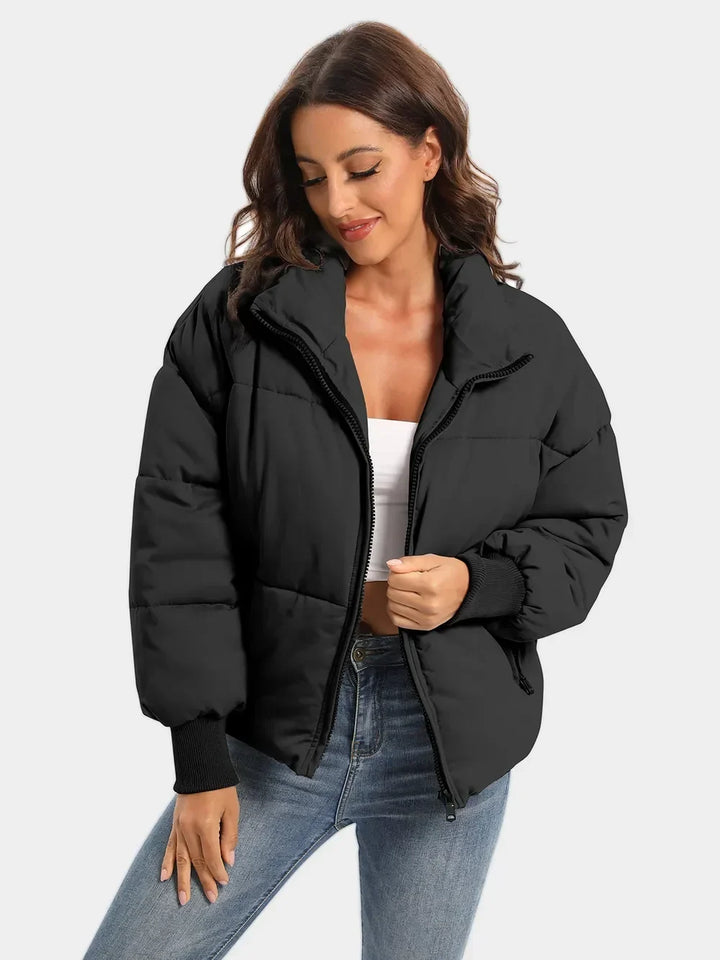 Winter Turtleneck Puffer Jacket Women Zip Up Quilted Coat