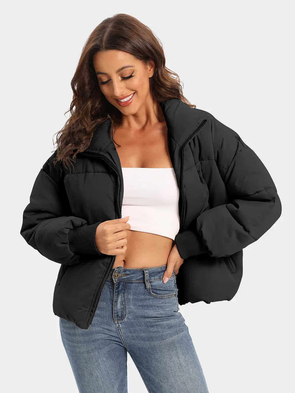 Winter Turtleneck Puffer Jacket Women Zip Up Quilted Coat