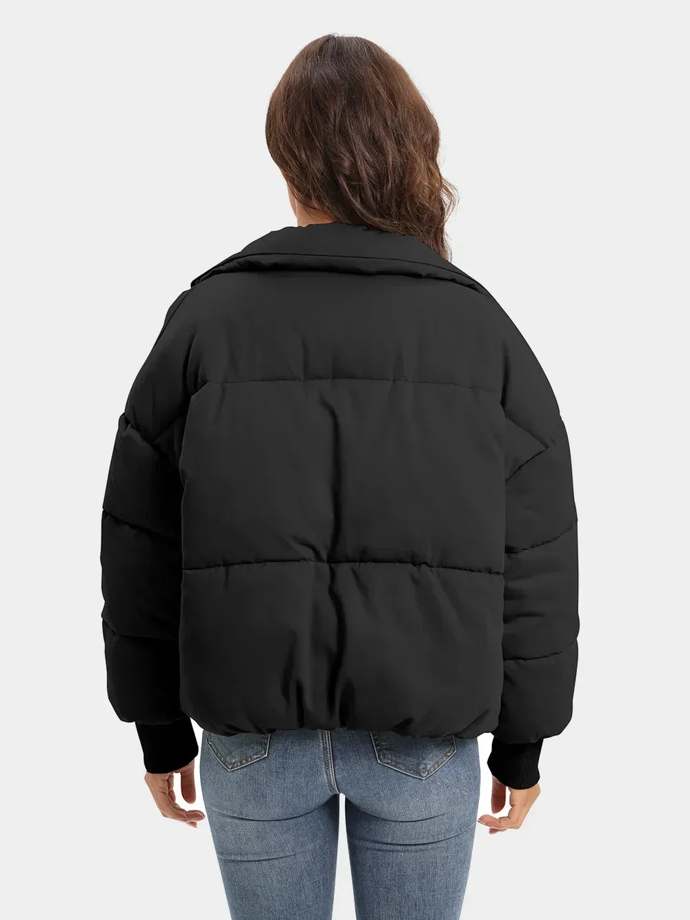 Winter Turtleneck Puffer Jacket Women Zip Up Quilted Coat