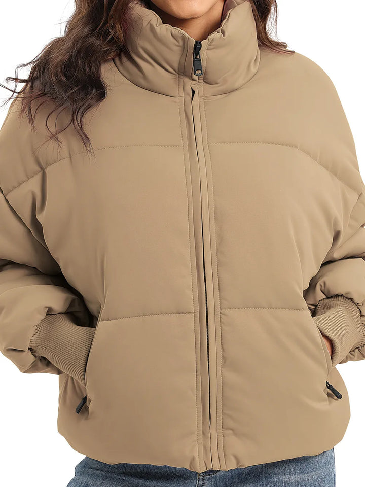 Winter Turtleneck Puffer Jacket Women Zip Up Quilted Coat