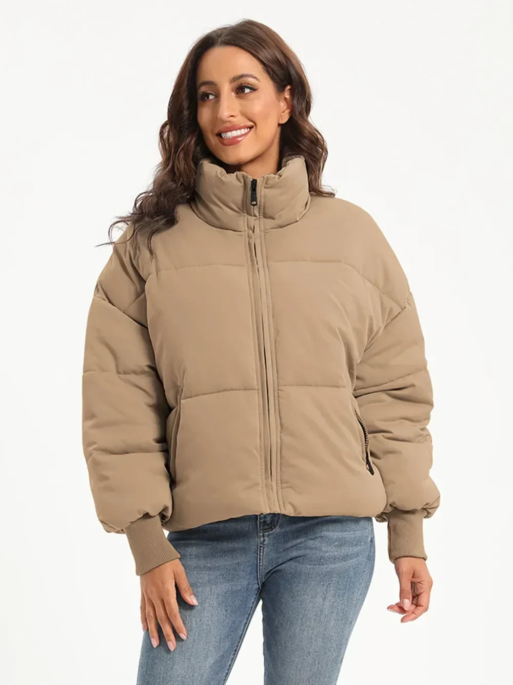 Winter Turtleneck Puffer Jacket Women Zip Up Quilted Coat