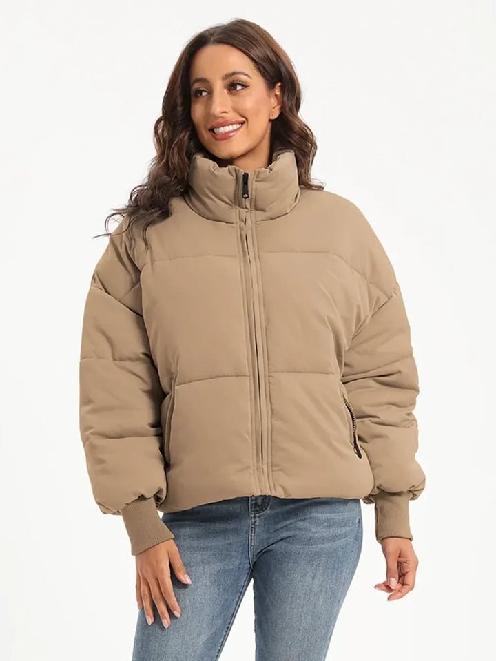 Winter Turtleneck Puffer Jacket Women Zip Up Quilted Coat