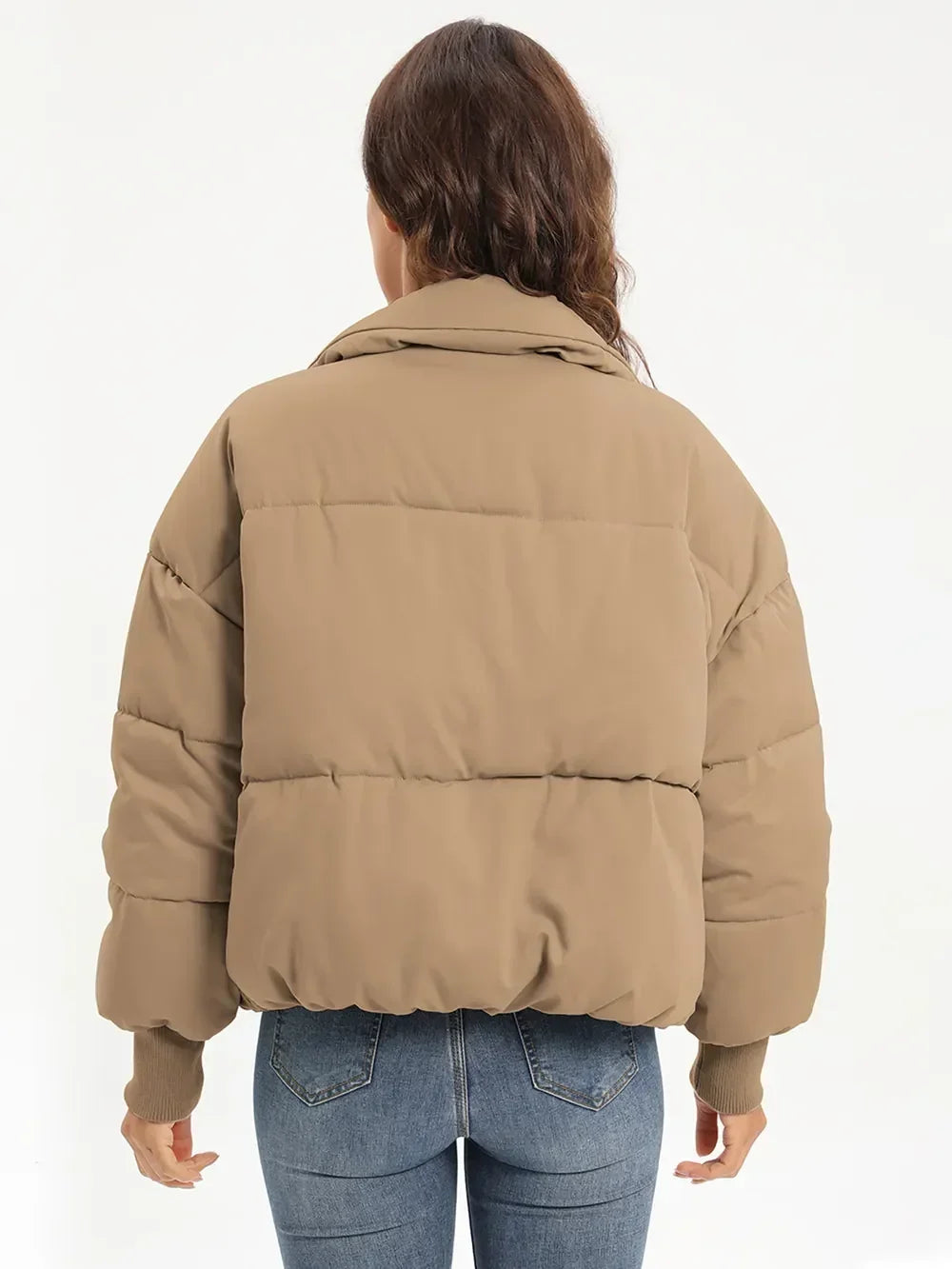 Winter Turtleneck Puffer Jacket Women Zip Up Quilted Coat
