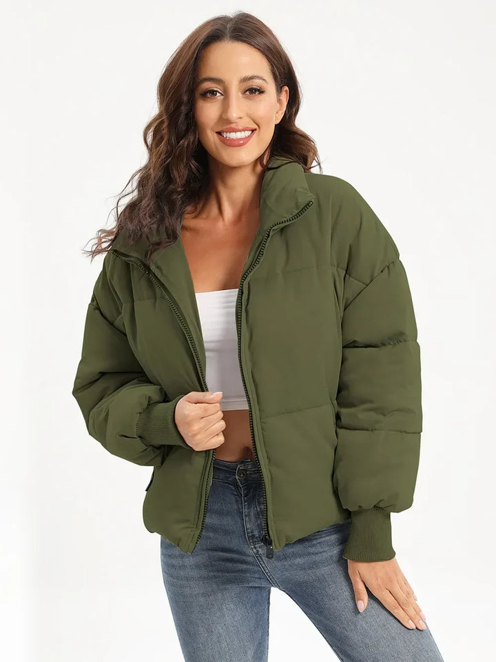 Winter Turtleneck Puffer Jacket Women Zip Up Quilted Coat