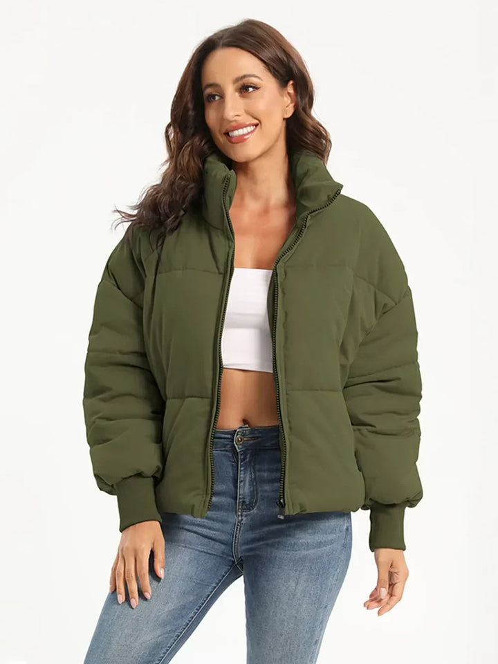 Winter Turtleneck Puffer Jacket Women Zip Up Quilted Coat