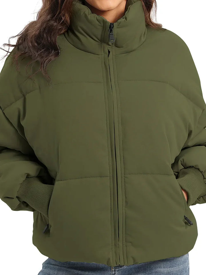 Winter Turtleneck Puffer Jacket Women Zip Up Quilted Coat