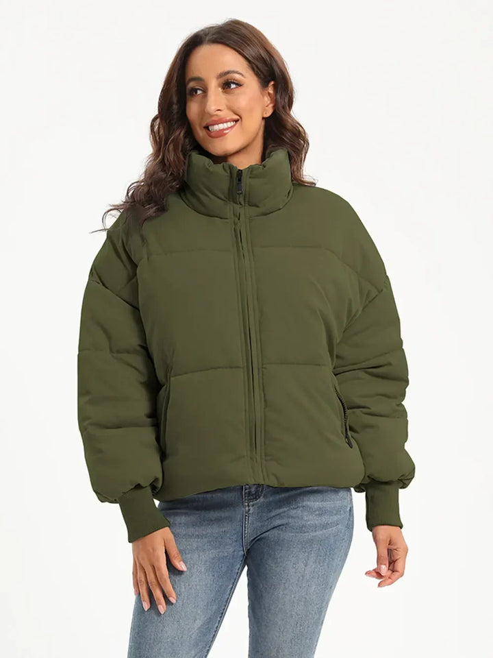 Winter Turtleneck Puffer Jacket Women Zip Up Quilted Coat