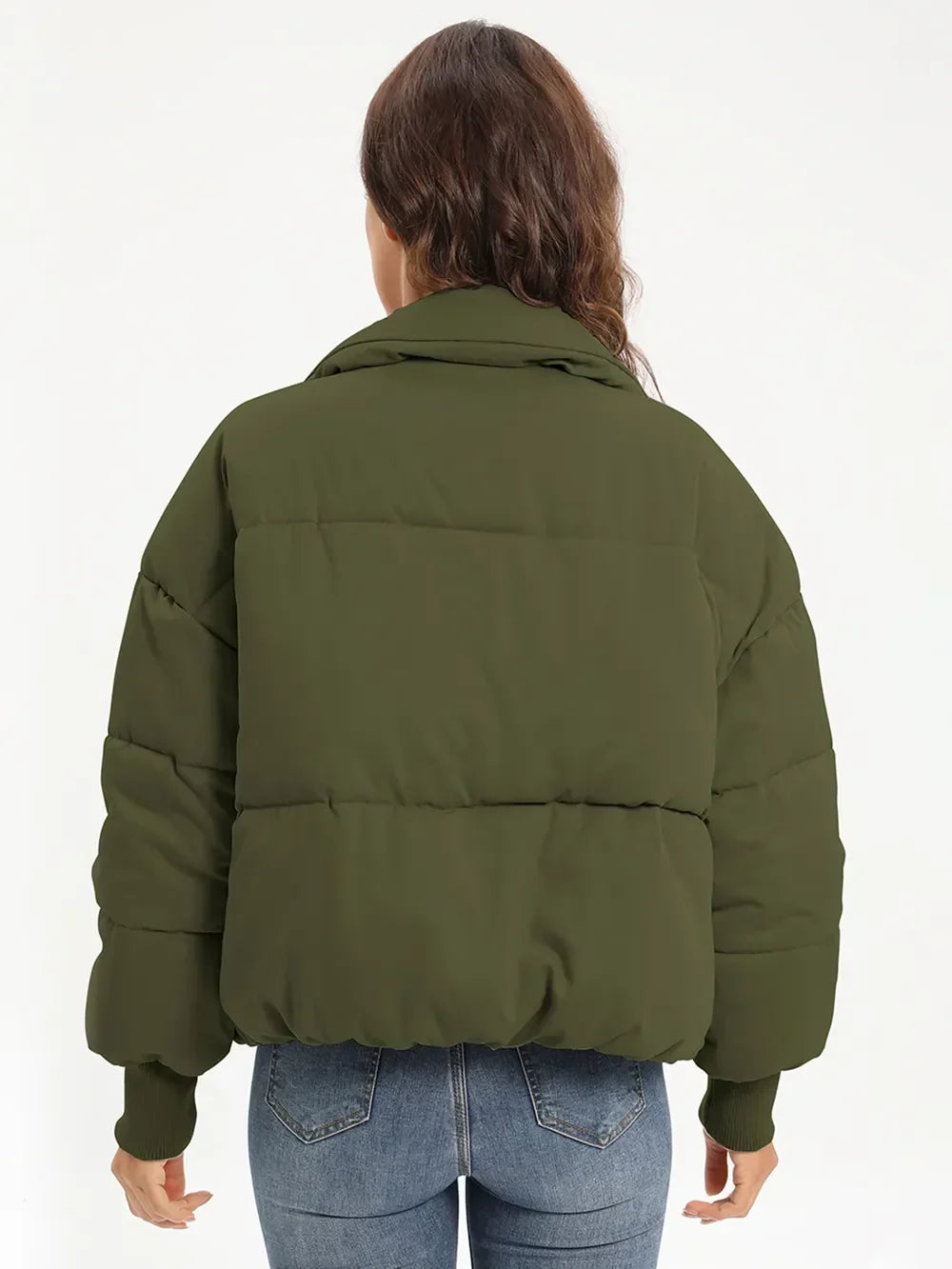 Winter Turtleneck Puffer Jacket Women Zip Up Quilted Coat