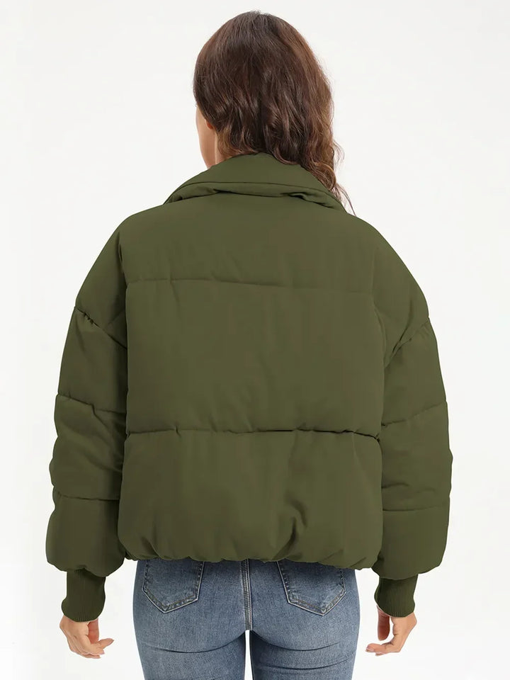 Winter Turtleneck Puffer Jacket Women Zip Up Quilted Coat