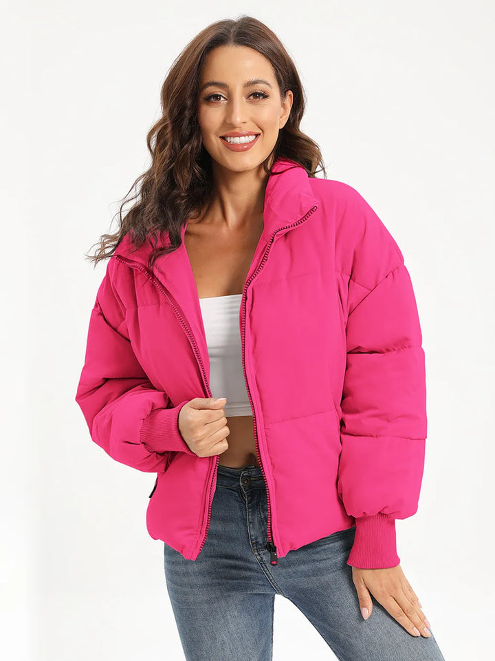 Winter Turtleneck Puffer Jacket Women Zip Up Quilted Coat