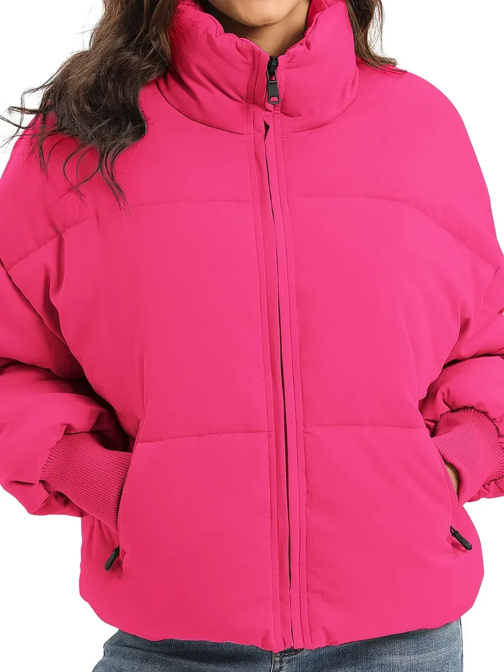 Winter Turtleneck Puffer Jacket Women Zip Up Quilted Coat