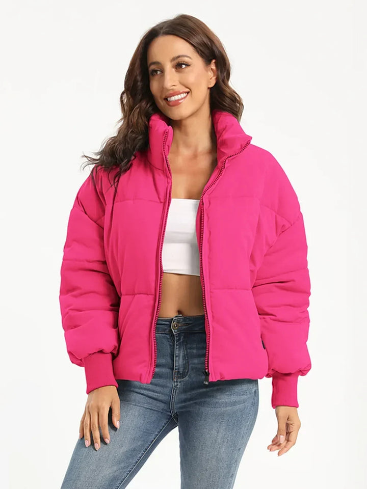 Winter Turtleneck Puffer Jacket Women Zip Up Quilted Coat