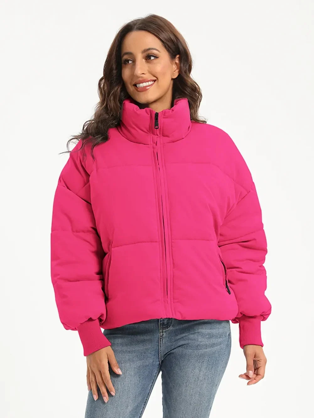 Winter Turtleneck Puffer Jacket Women Zip Up Quilted Coat