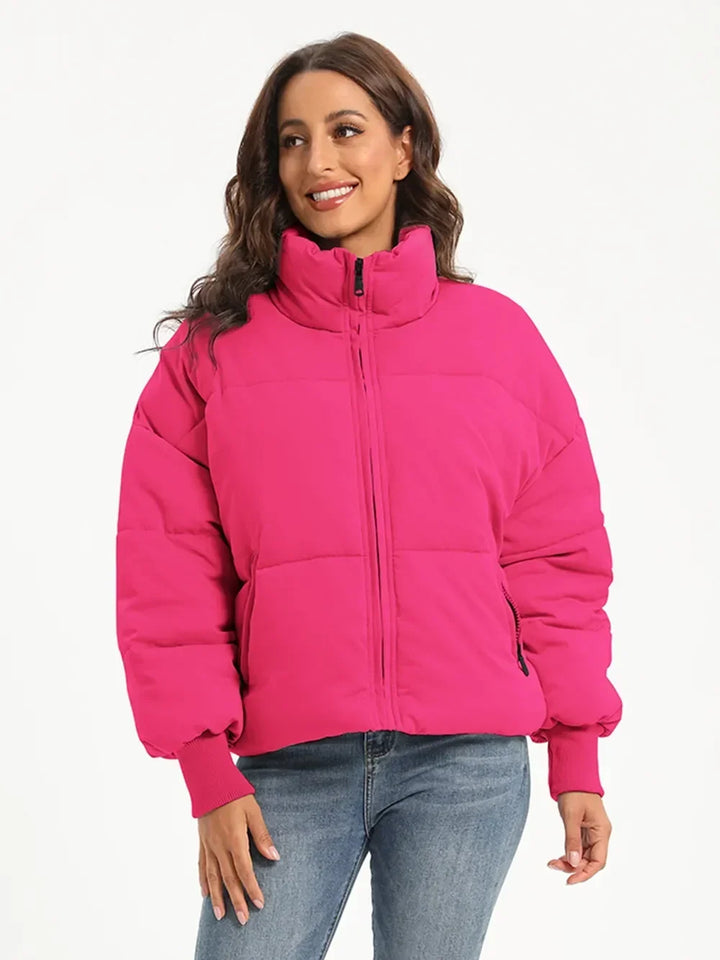 Winter Turtleneck Puffer Jacket Women Zip Up Quilted Coat
