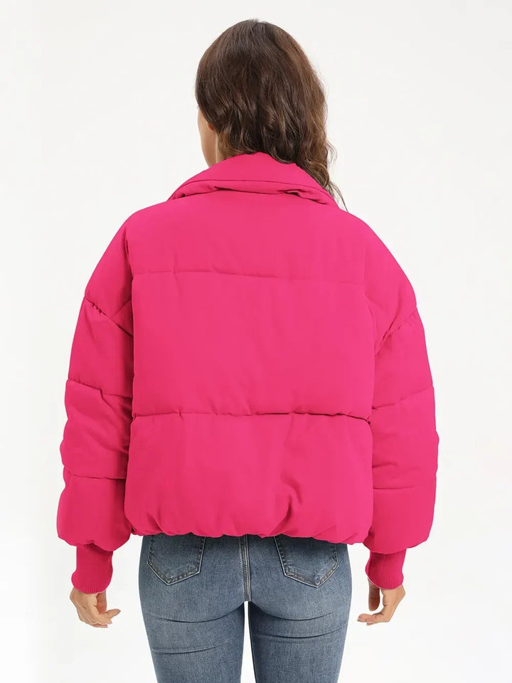 Winter Turtleneck Puffer Jacket Women Zip Up Quilted Coat