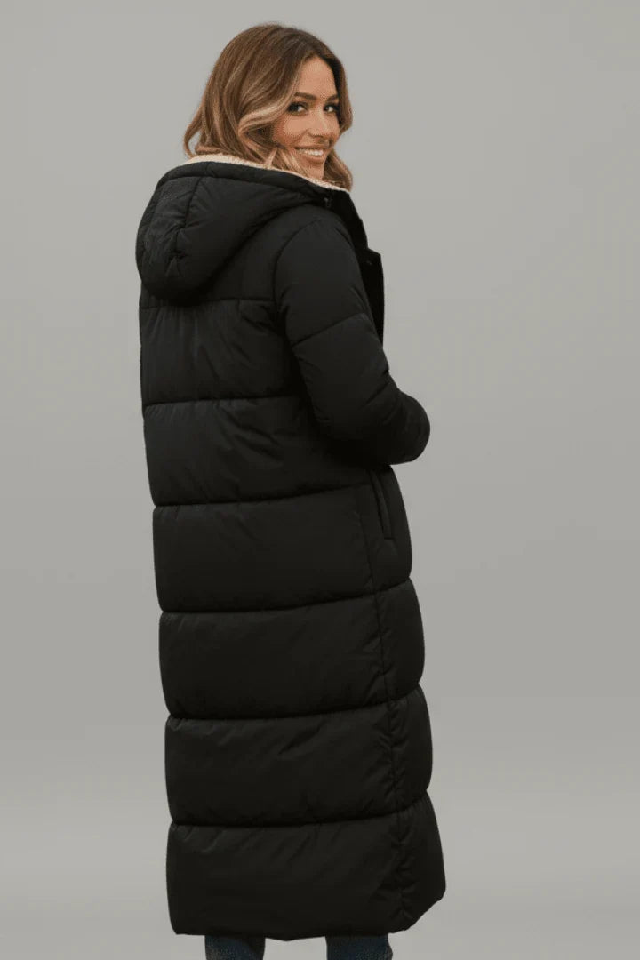 Winter Longline Quilted Coat Women Hooded Sherpa Lined