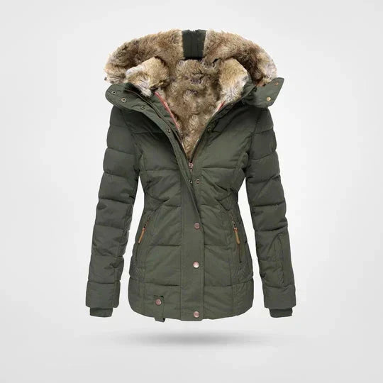 Winter Puffer Jacket Women Faux Fur Hood Plus Size Quilted Coat