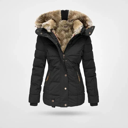 Winter Puffer Jacket Women Faux Fur Hood Plus Size Quilted Coat
