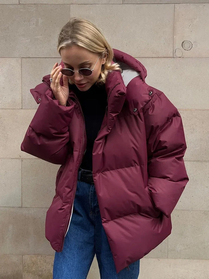 Winter Hooded Puffer Jacket Women Cropped Quilted Button Front