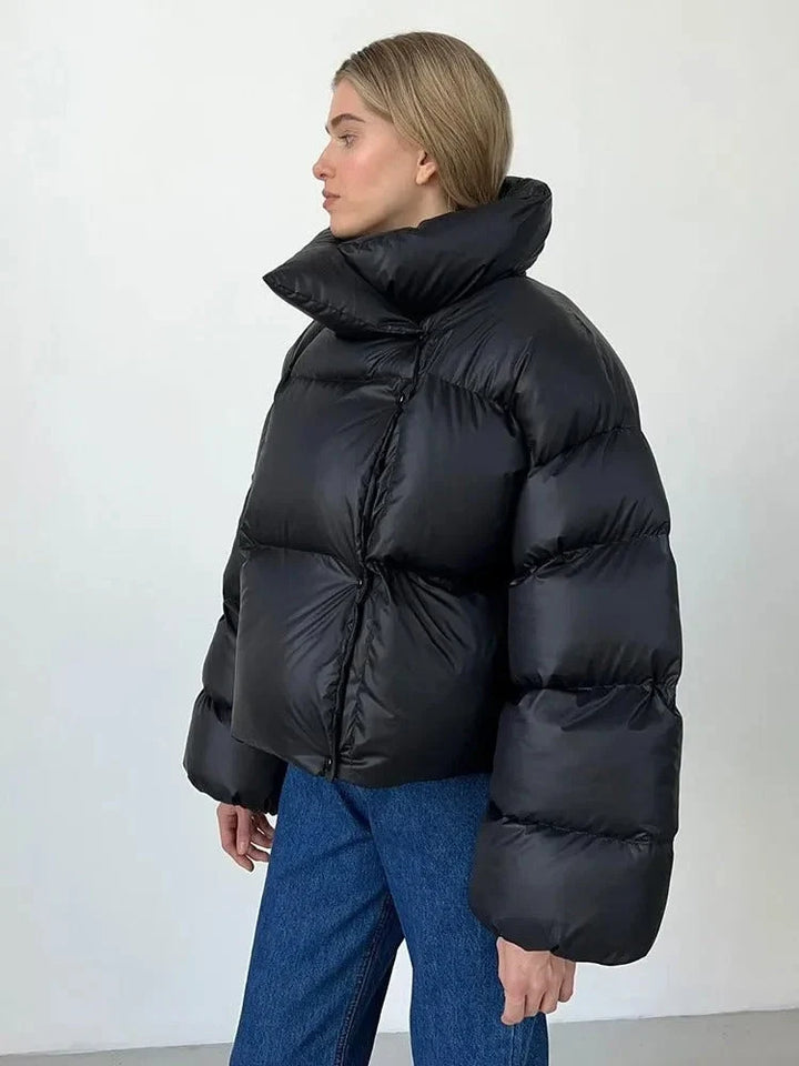 Winter Hooded Puffer Jacket Women Cropped Quilted Button Front