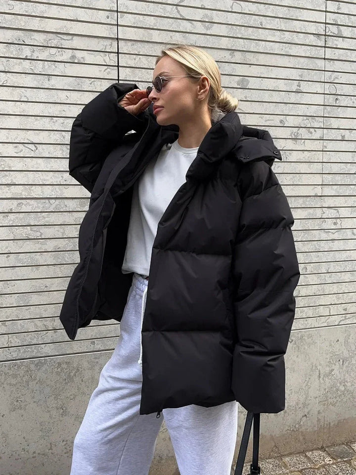 Winter Hooded Puffer Jacket Women Cropped Quilted Button Front