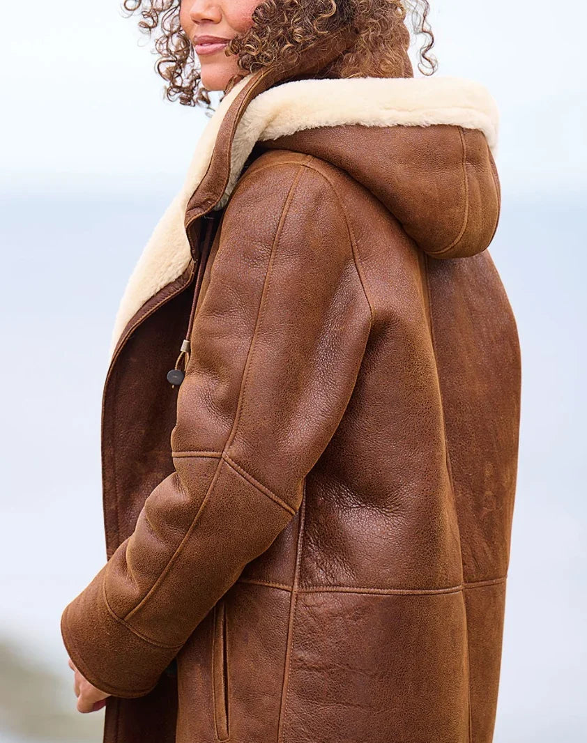 Winter Shearling Coat Women Hooded Faux Suede Toggle Plus Size