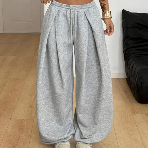 Winter Pleated Wide Leg Sweatpants Women Loose Fit Lounge Trousers