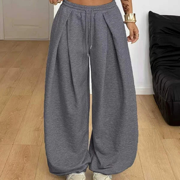 Winter Pleated Wide Leg Sweatpants Women Loose Fit Lounge Trousers