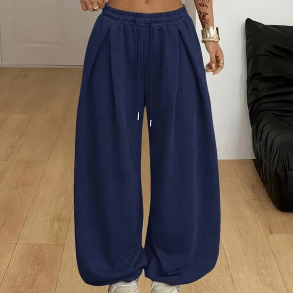 Winter Pleated Wide Leg Sweatpants Women Loose Fit Lounge Trousers