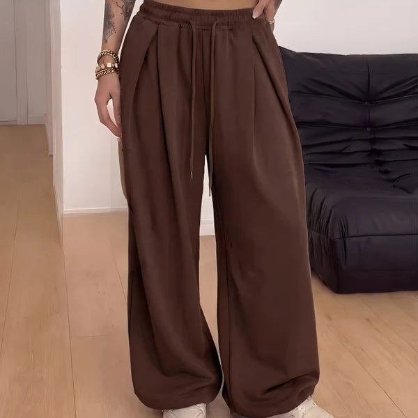 Winter Pleated Wide Leg Sweatpants Women Loose Fit Lounge Trousers