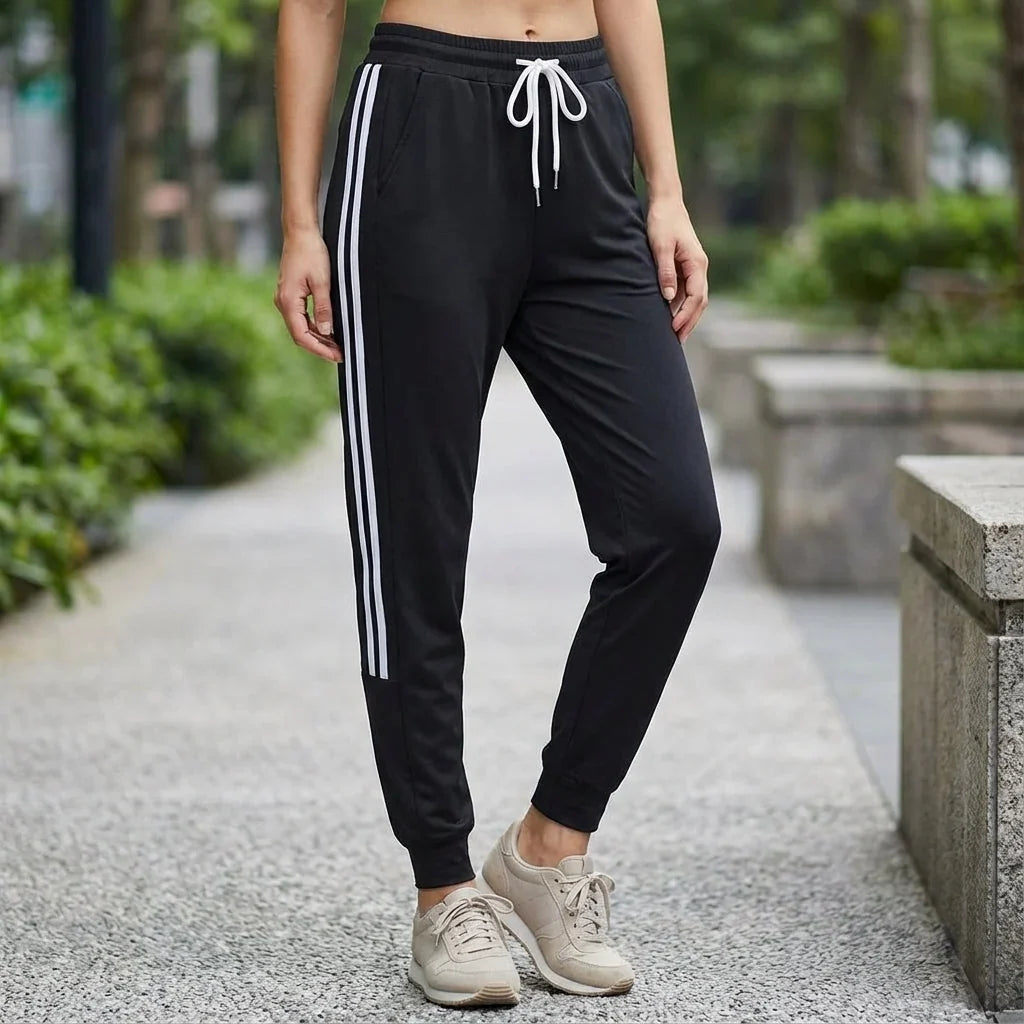 Autumn Sweatpants Women Striped Drawstring Joggers Cotton Blend