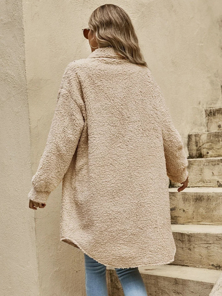 Winter Teddy Shirt Jacket Women Long Button Front Shacket Coat