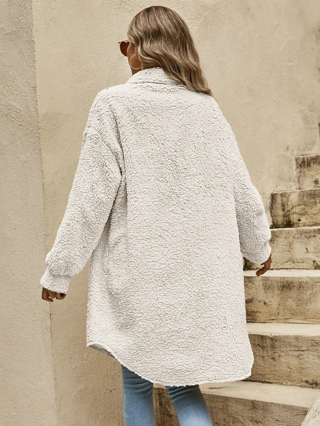 Winter Teddy Shirt Jacket Women Long Button Front Shacket Coat