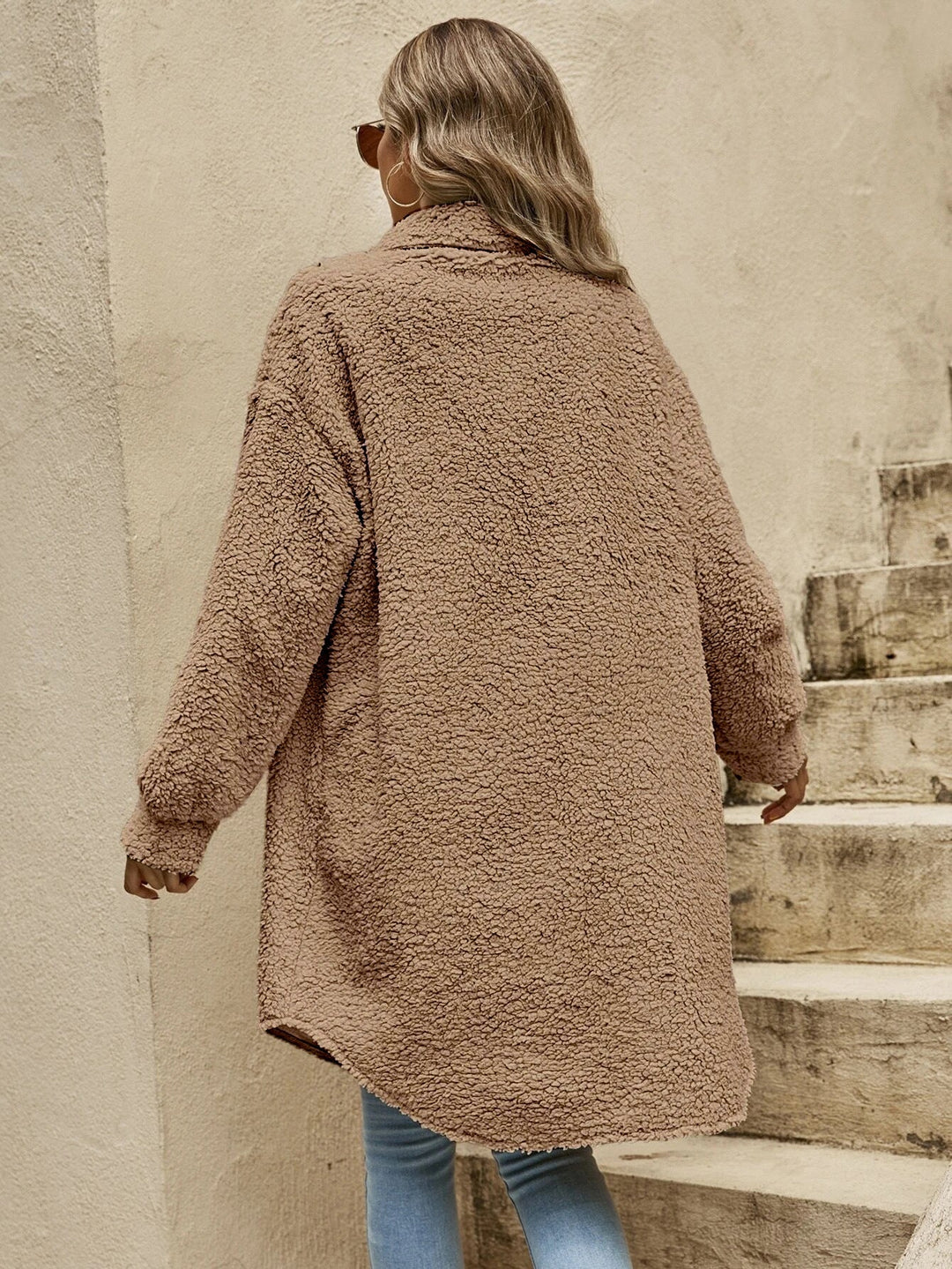 Winter Teddy Shirt Jacket Women Long Button Front Shacket Coat