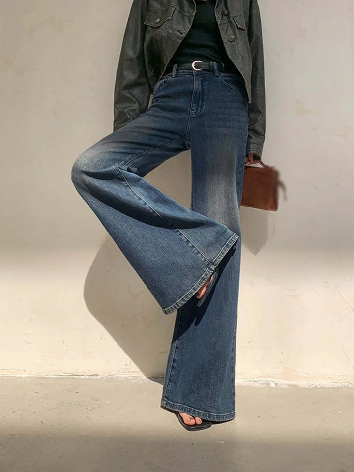 Vintage Wash High-Waisted Wide-Leg Denim Jeans