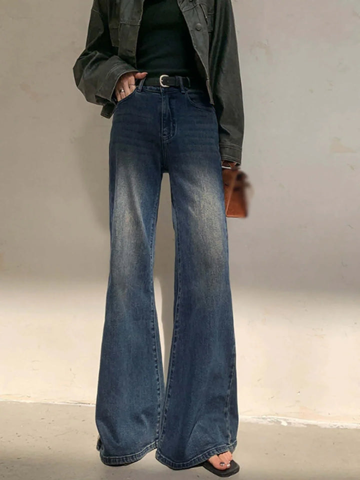 Vintage Wash High-Waisted Wide-Leg Denim Jeans