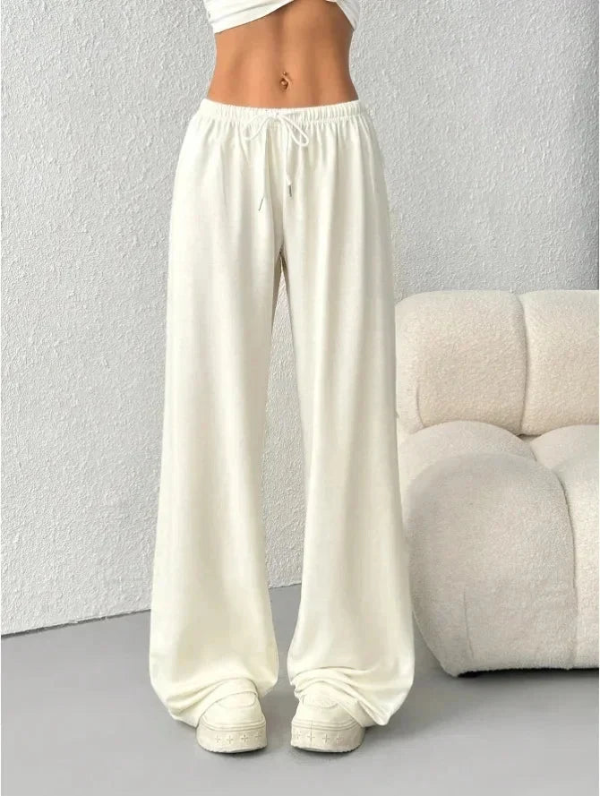 Winter Wide Leg Sweatpants Women Drawstring Waist Lounge Pants