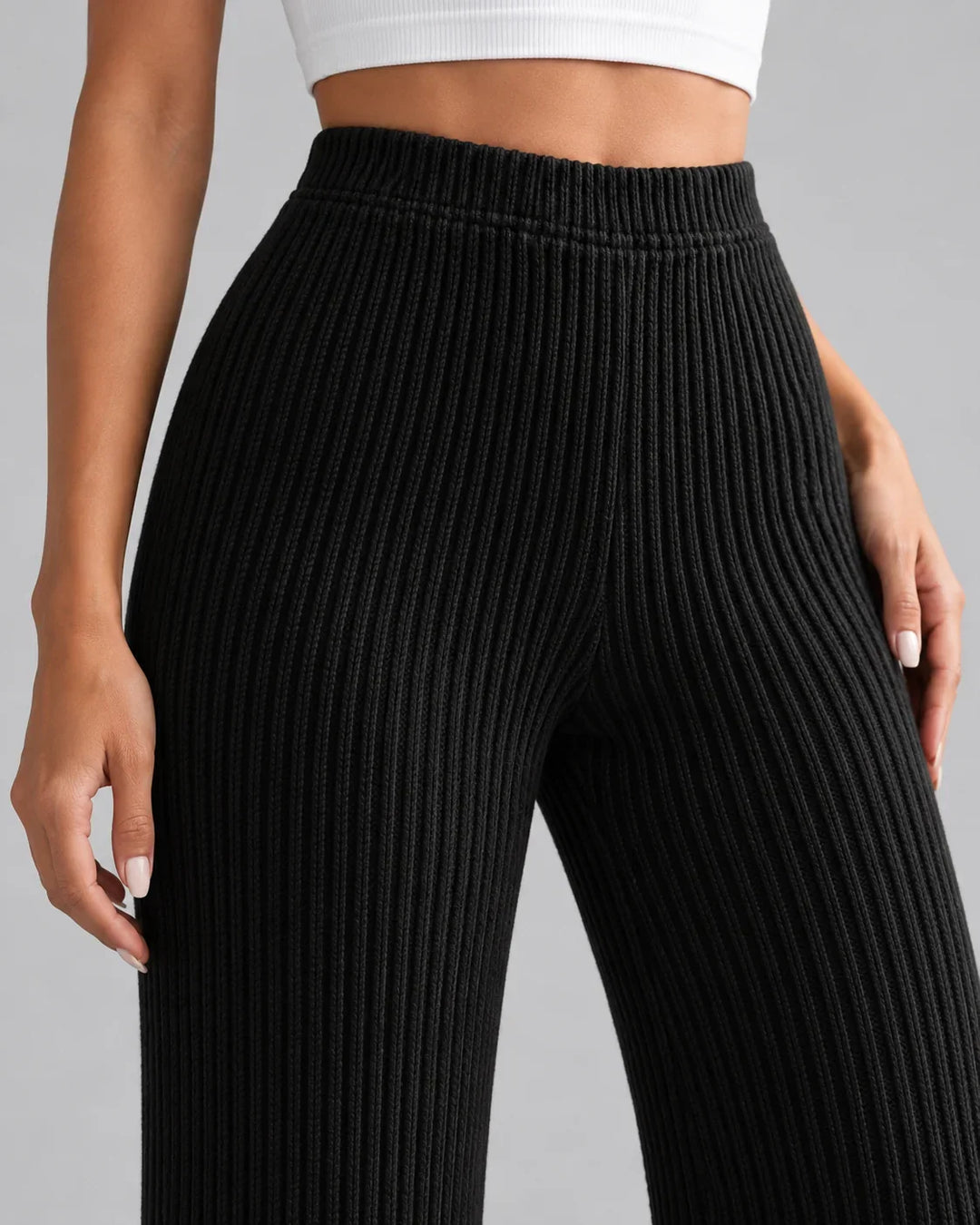 Winter Ribbed Knit Sweatpants Women Wide Leg High Rise Lounge Pants
