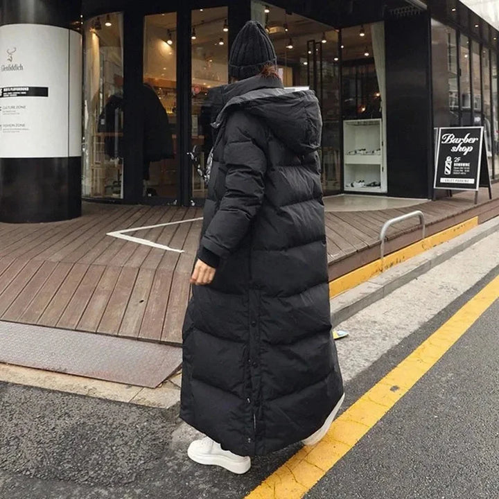 Long Puffer Coat - Hooded Padded Winter Women's Coat