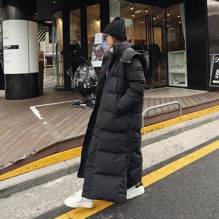 Long Puffer Coat - Hooded Padded Winter Women's Coat