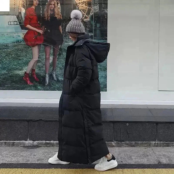 Long Puffer Coat - Hooded Padded Winter Women's Coat