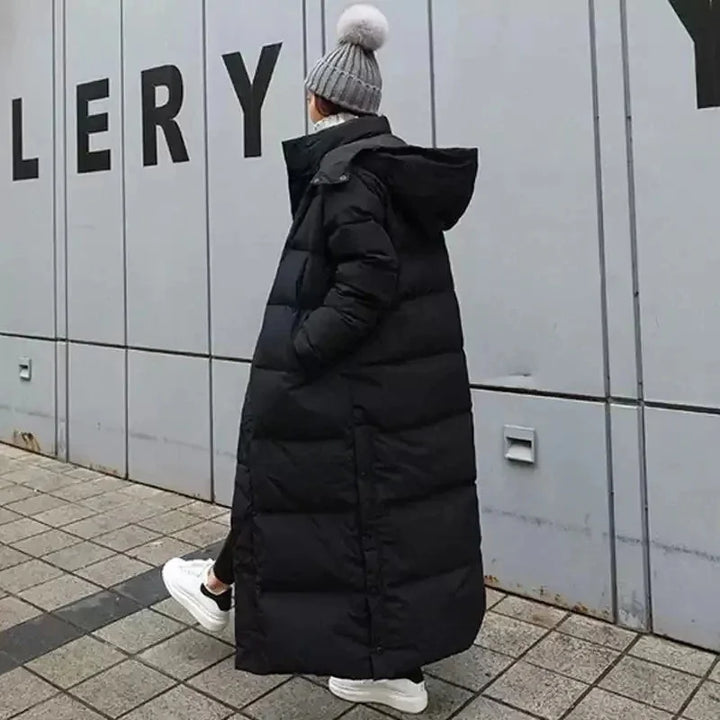 Long Puffer Coat - Hooded Padded Winter Women's Coat