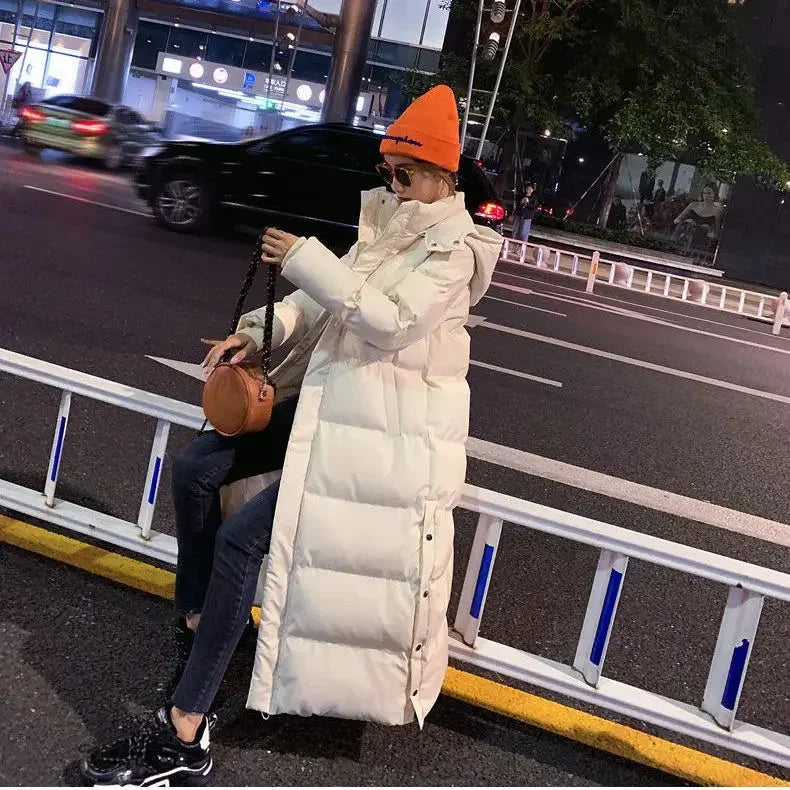 Long Puffer Coat - Hooded Padded Winter Women's Coat
