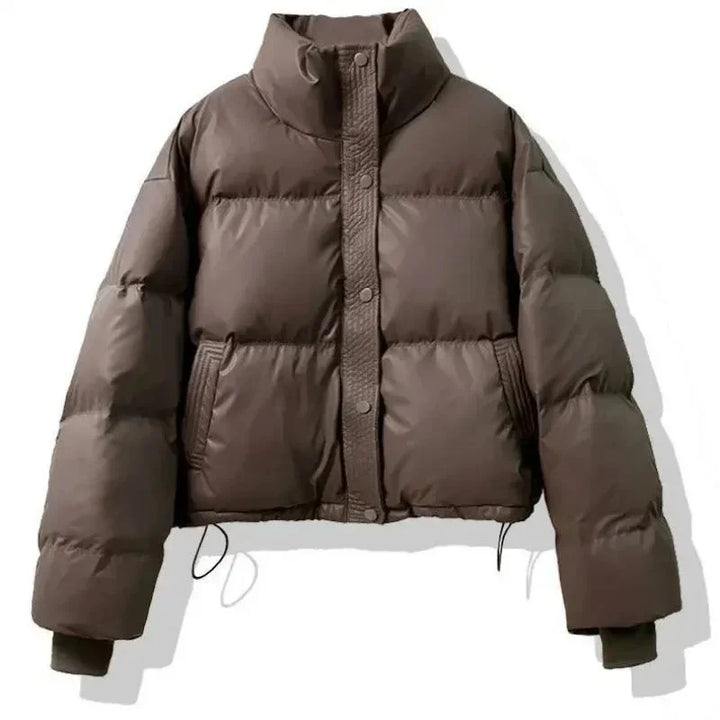 Cropped Puffer Coat - High Collar Button Front Women's Winter