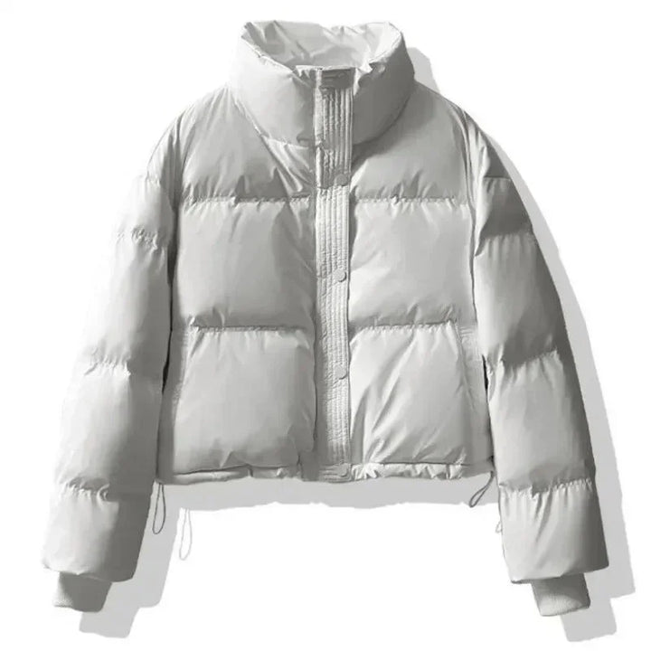 Cropped Puffer Coat - High Collar Button Front Women's Winter