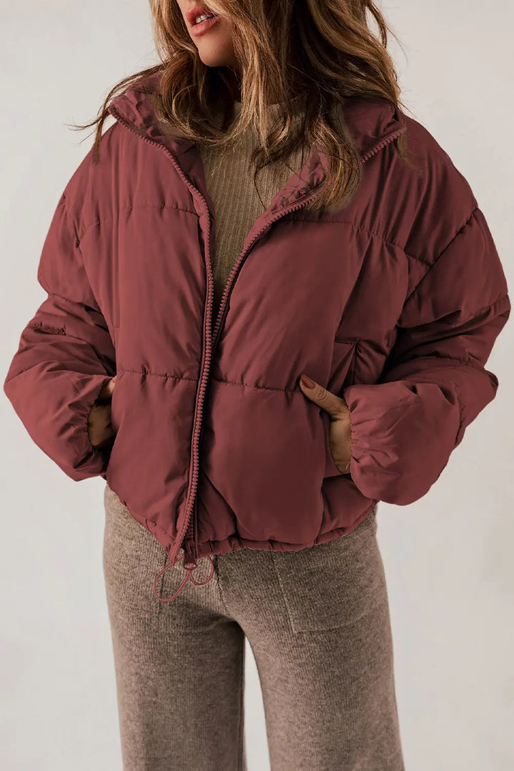 Winter Puffer Coat Women Zip Up Stand Collar Padded