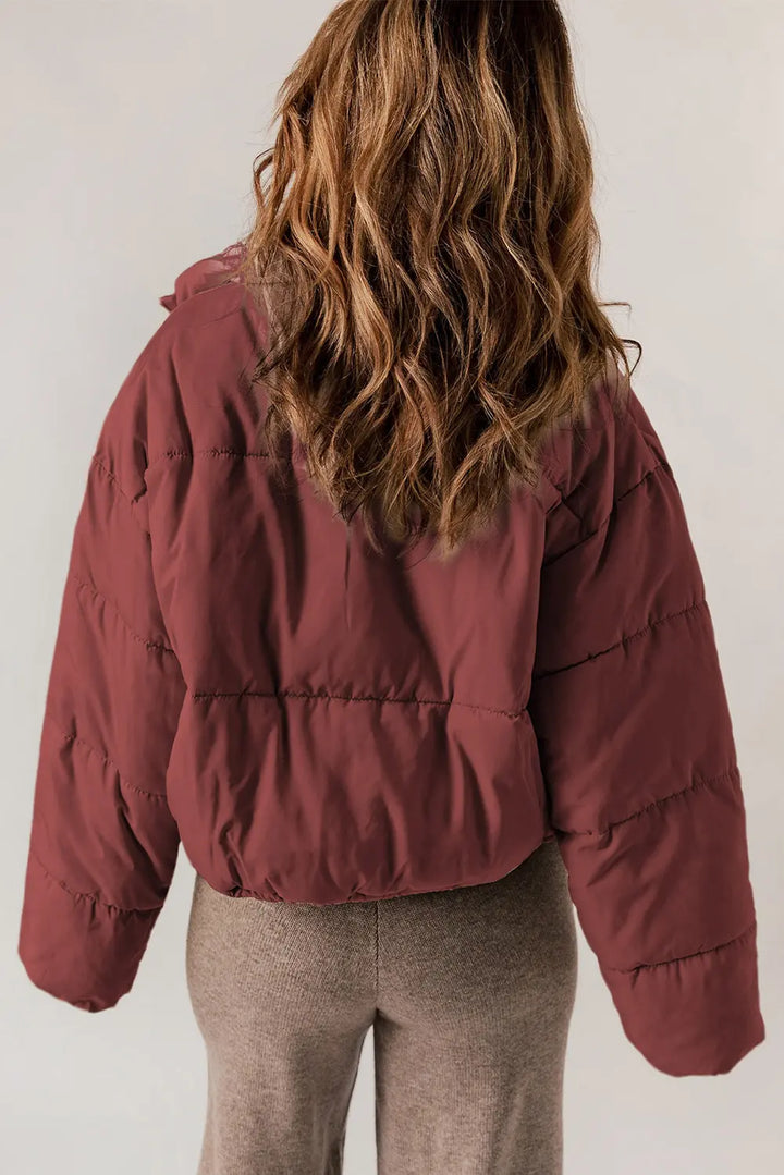 Winter Puffer Coat Women Zip Up Stand Collar Padded