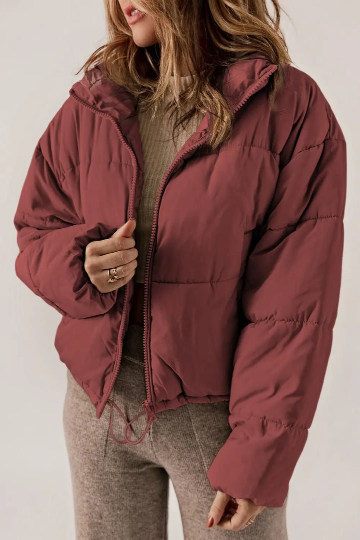 Winter Puffer Coat Women Zip Up Stand Collar Padded