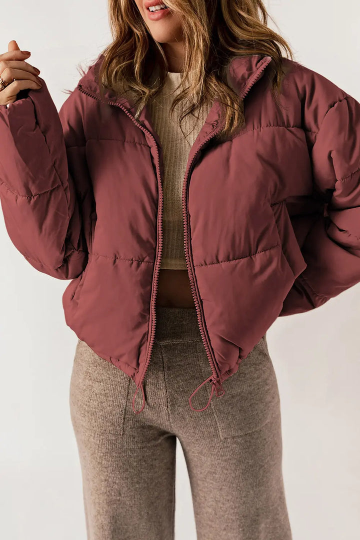 Winter Puffer Coat Women Zip Up Stand Collar Padded